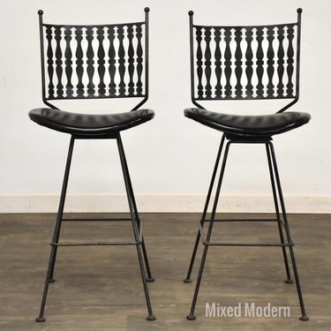 Arthur Umanoff Style Black Bar Stools - A Pair 