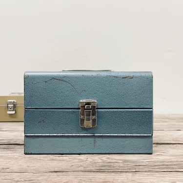 Retro Blue Toolbox | Money Box | Caddy | Storage | Craft Display | Cash Box | Artist Box | Slide Storage | Industrial Chic | Turquoise 