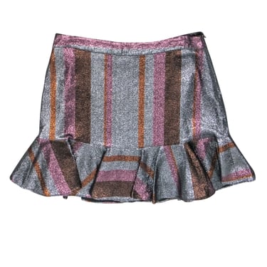 Derek Lam - Silver, Orange, &amp; Pink Stripe Metallic Skirt Sz 10