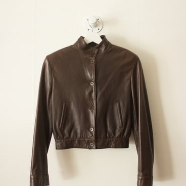 1990s Calvin Klein Collection Leather Cropped Moto Jacket 