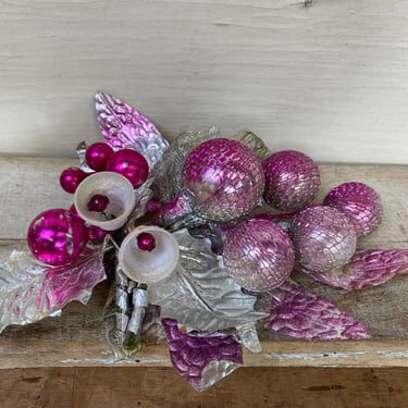 Vintage Pink Corsage, Christmas, Wedding Corsage, Fuchsia Pink And Silver, Sugar Bells, Pink Glass Balls 