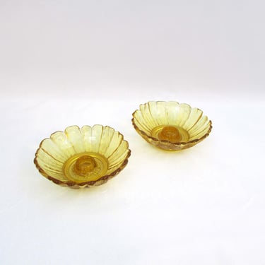 Vintage Anchor Hocking Country Garden Candle Holders Set of Two-Honey Gold-Amber- Daisy Flowers 