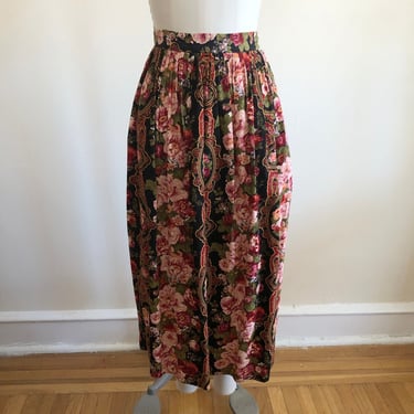 Floral/Tapestry Print Corduroy Midi Skirt - 1980s 