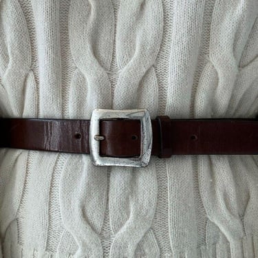 Vintage Eddie Bauer Brown Leather Made in USA Minimalist Belt Sz L 