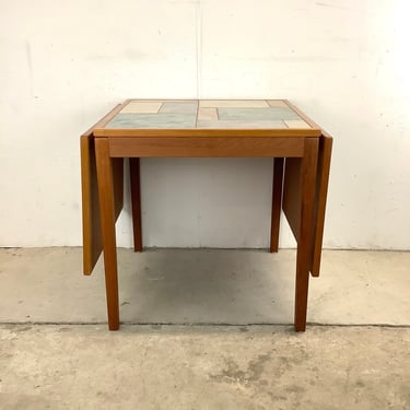 Danish Modern Teak & Stone Drop Leaf Dining Table 