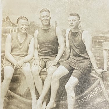Antique RPPC of Guys in Swimsuits - Early 1900s - Rockaway Beach - Unused Vintage Postcards - Unusual Photography - 