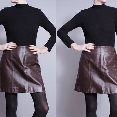 Vintage 1990's | Brown | Leather | Mini | Skirt | M 