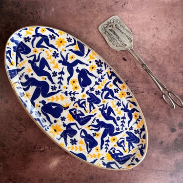 Handmade ceramic, charcuterie tray, Matisse platter yellow accent 