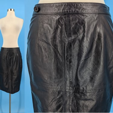 Vintage 2000s Y2K Gianfranco Ferré Size 6 Black Sheep Leather Pencil Skirt 
