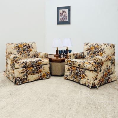 Yellow And Blue Floral Pattern Lounge Chairs