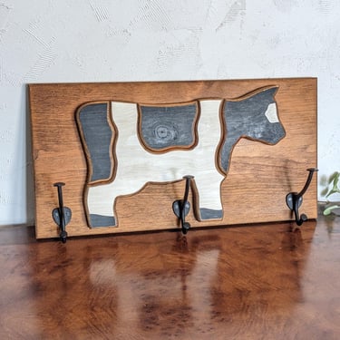 Hand Crafted Wooden Cow Wall Hooks 