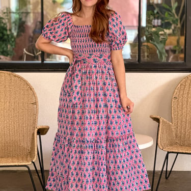 Emma Midi Dress- Pink Blue Bonnet