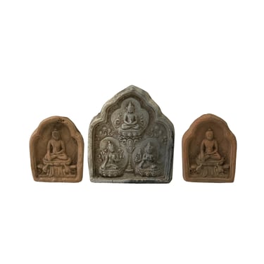Set of 3 Small Chinese Oriental Clay Buddhas Theme Plaque Display ws2404E 