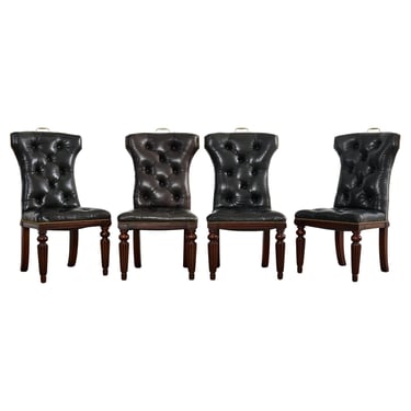 Set of Four Ralph Lauren Tufted Leather Dining Chairs