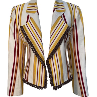 Christian Dior Boutique 1990's Yellow & Red Striped Cropped Blazer Jacket