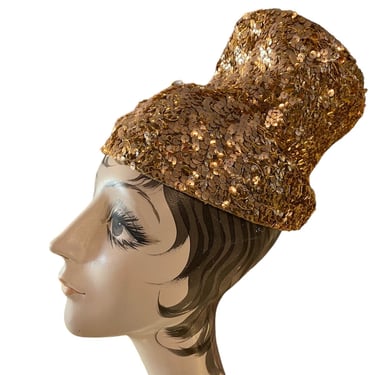 1930s gold sequin hat, statement piece, vintage hat, costume, 30s millinery, hollywood glamour 