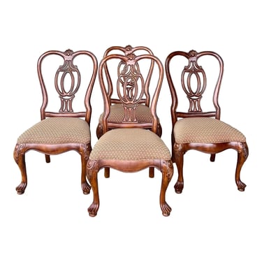 Thomasville Kent Park Carved Queen Anne Mahogany Dining Chairs - Set of 4 