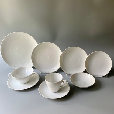 Vintage Rosenthal Continental Romance Pattern All White Porcelain China, 36-Piece Dinnerware Set 