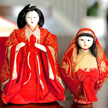 VINTAGE: 2pc Asian Doll Set in Silk Red Box - Collectables - Red Dolls - SKU 00035187 