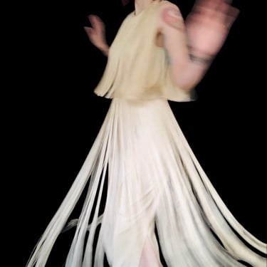 Vintage 1960's Ivory White Fringe Gown w/ EXTRA LONG Fringe - Wedding / Bridal - size Medium 