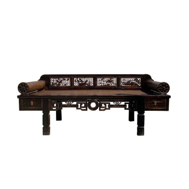 Chinese Fujian Chinoiserie Style Motif Carving Day Bed Chaise Bench cs7425E 