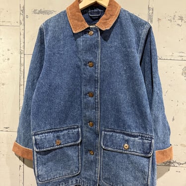 Vintage Denim Chore Jacket with Corduroy Collar 