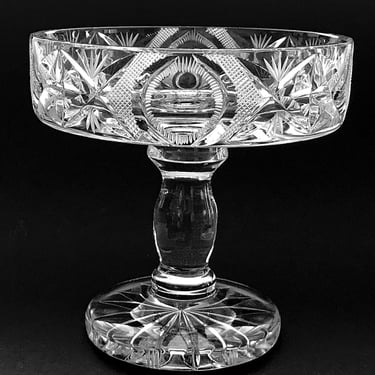 Antique Cut Glass Compote Bowl Heavy Footed Dish Pedestal Fruit Bowl Unusual collectible glass 