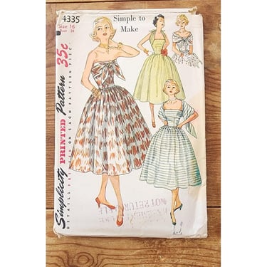 Vintage 50s Sewing Pattern: Dress with Attached Scarf Simplicity 4335 