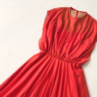 1970s Red Rhinestone Dress 