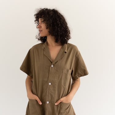 Vintage Short Sleeve Work Shirt in Mushroom Brown | Chore Smock Overdye Cotton | M L | 