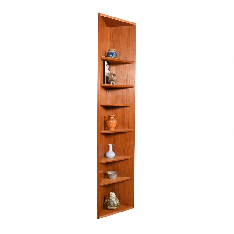 Slim Danish Teak Corner Bookshelf w. Adjustable Shelves