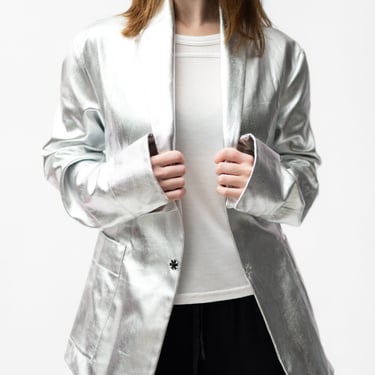 Oversized Metallic Silver Canvas Blazer