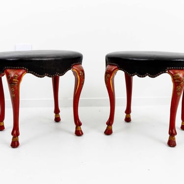 Pair of Hoof Foot Chinoiserie Decorated Stools