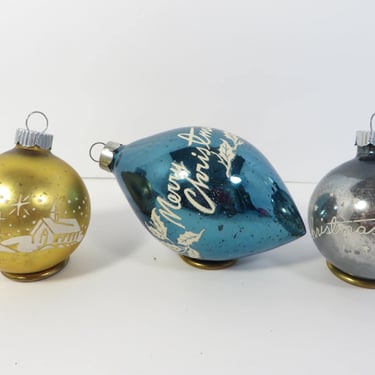 Vintage Glass Stenciled Christmas Ornaments - Vintage Stenciled Glass Ornaments 