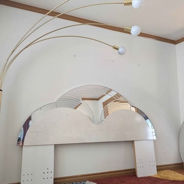 Postmodern White Marbled & Mirrored King Headboard & Dresser Mirror