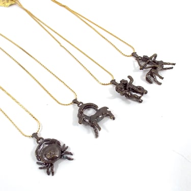Vintage 70s Faux Gold and Bronze Zodiac Charm Necklace - All signs available! 