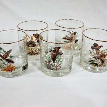 Vintage Barware - Gold Rim - Ned Smith - Game Birds - Whisky - Old Fashioned 