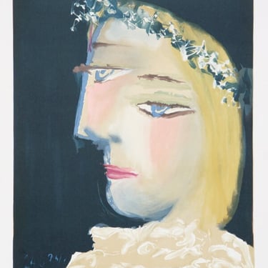 Femme a la Robe, Blanche Couronee de Fleurs, Pablo Picasso (After), Marina Picasso Estate Lithograph Collection 