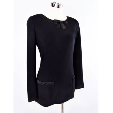 Adrienne Vittadini Black Mini Dress, Size 6, Classic Vintage Designer Tunic Shift Dress Preppy Evening Business 