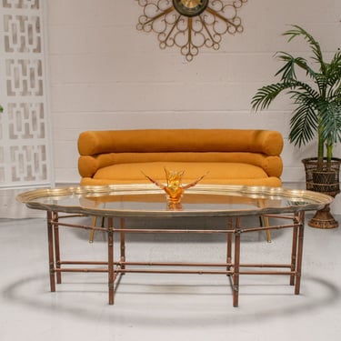 Brass &amp; Glass Oval Coffee Table by Baker