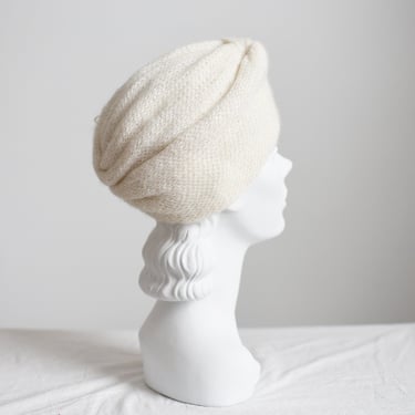 70s/80s Off White Wool Knit Turban Hat 