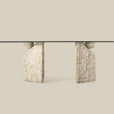 Mactan Stone Dining Table, Postmodern, Unique, Glass Top, Rectangular, Kitchen, Dining Room 