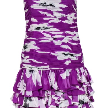 Robert Rodriguez - Purple & White Pleated Floral Drop Waist Dress Sz 4
