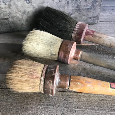 French Copper Paint Brush, Industrial Decor, Round Brush, Wood Handle, Natural Bristle, Art Supply, Sold by Each Brush 