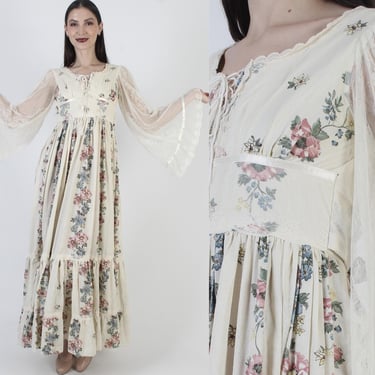 Gunne Sax Dress By Jessica McClintock Vintage Kimono Sleeves Boho Wedding Maxi 