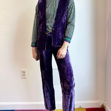 60’s Ultraviolet Purple Prince Silk Velvet Two Piece Set Vest Pant Pantsuit