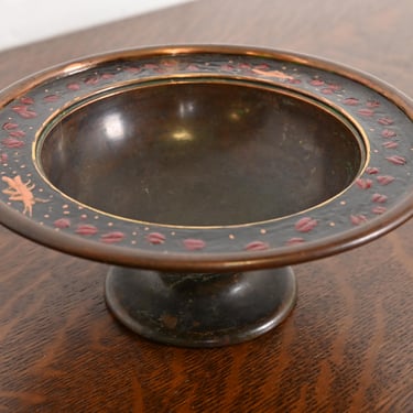 Louis Comfort Tiffany Furnaces Bronze Enameled Footed Dish or Bowl