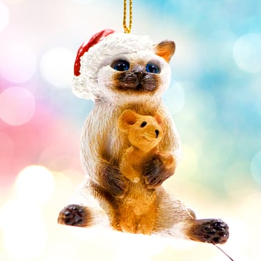 VINTAGE: 1993 - Holiday Cat Ornament Ornament - Polysresin Cat - SKU 