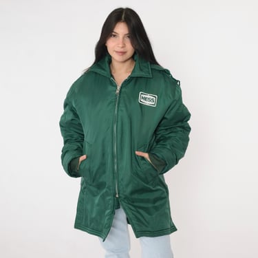 Vintage HESS Parka Jacket 80s Green Hooded Uniform Coat