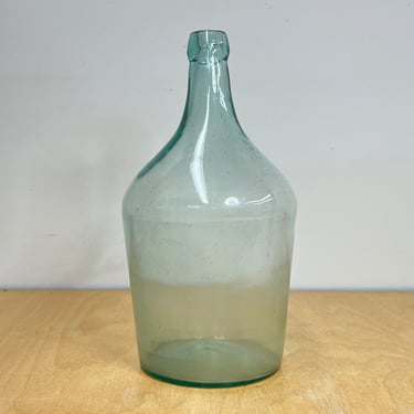Antique Demijohn Vase, 12" Recycled Green Glass Wine Bottle, French Farmhouse Decor 